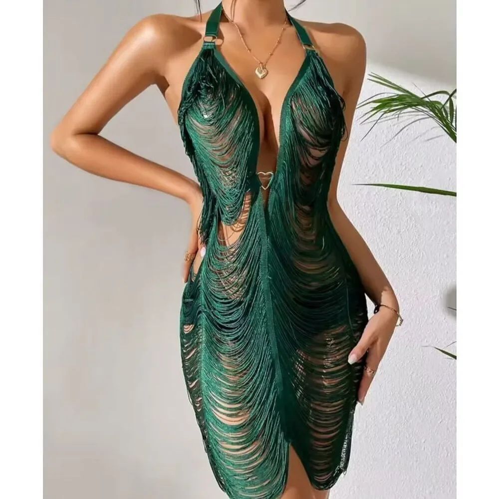 New Without Tags Fringe Dress Festival Sexy Size M Green
